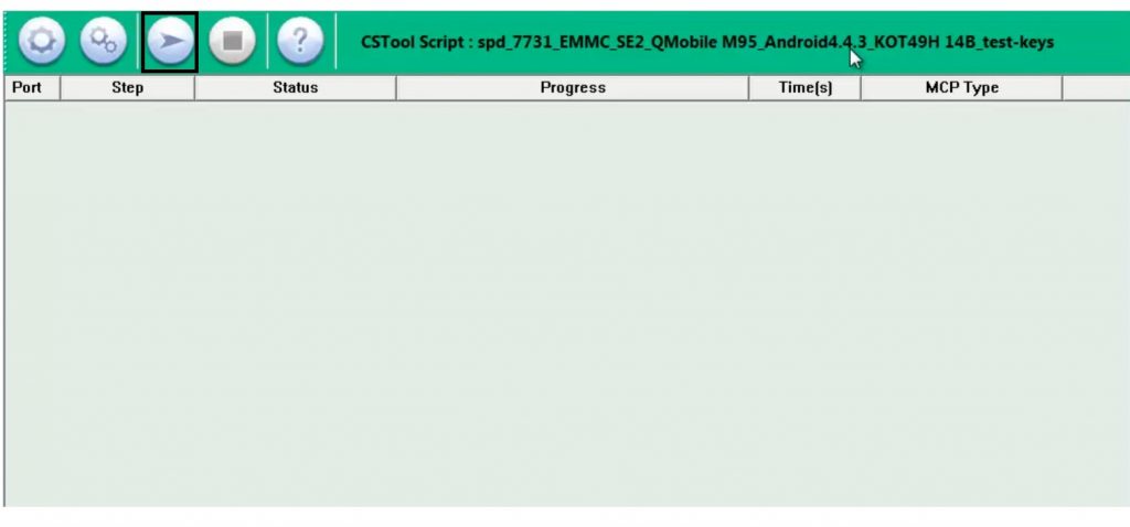 Press start button to SPD Flash Tool - Spreadturm Upgrade Tool