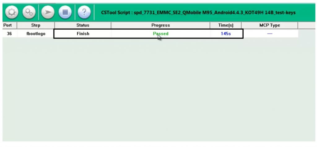 Passed message in SPD Flash Tool - Spreadturm Upgrade Tool